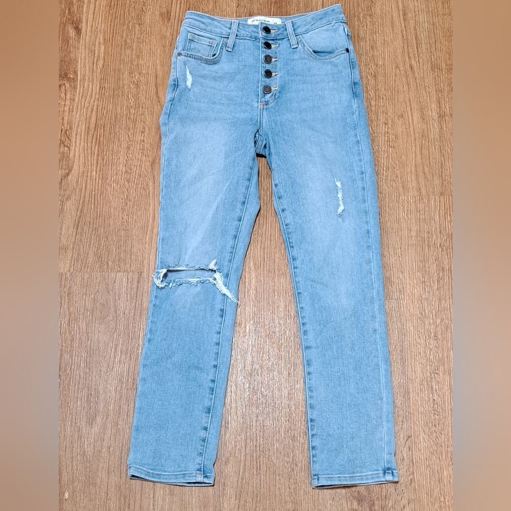 Just Black Denim Button Fly Distressed High Rise Light Blue Jeans Misses Size 24